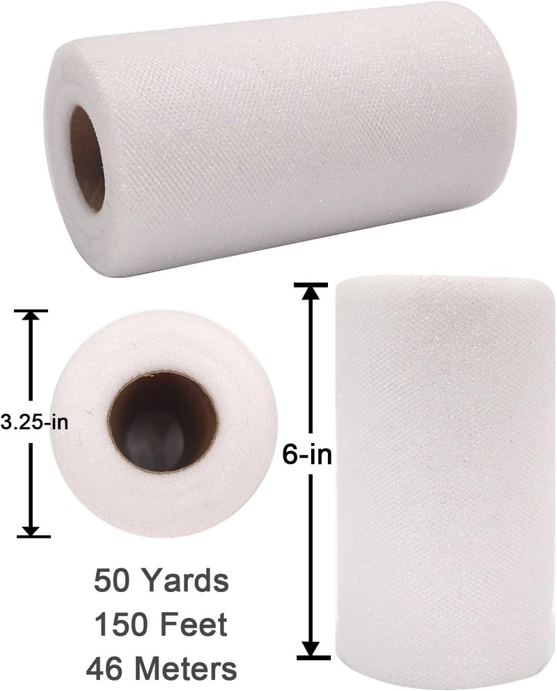 Ableme Deco Glitter Tulle Fabric Rolls, 6 Inch 50 Yards (150ft) Sparkling Spool Ribbon Sequin Netting for Tutu Skirt Gift Wrapping Wedding Party Decoration (White) - Image 3